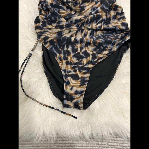 Icon Swim XL One Shoulder Double Strap Animal Print Cheeky One Piece Swimsuit - Picture 3 of 5